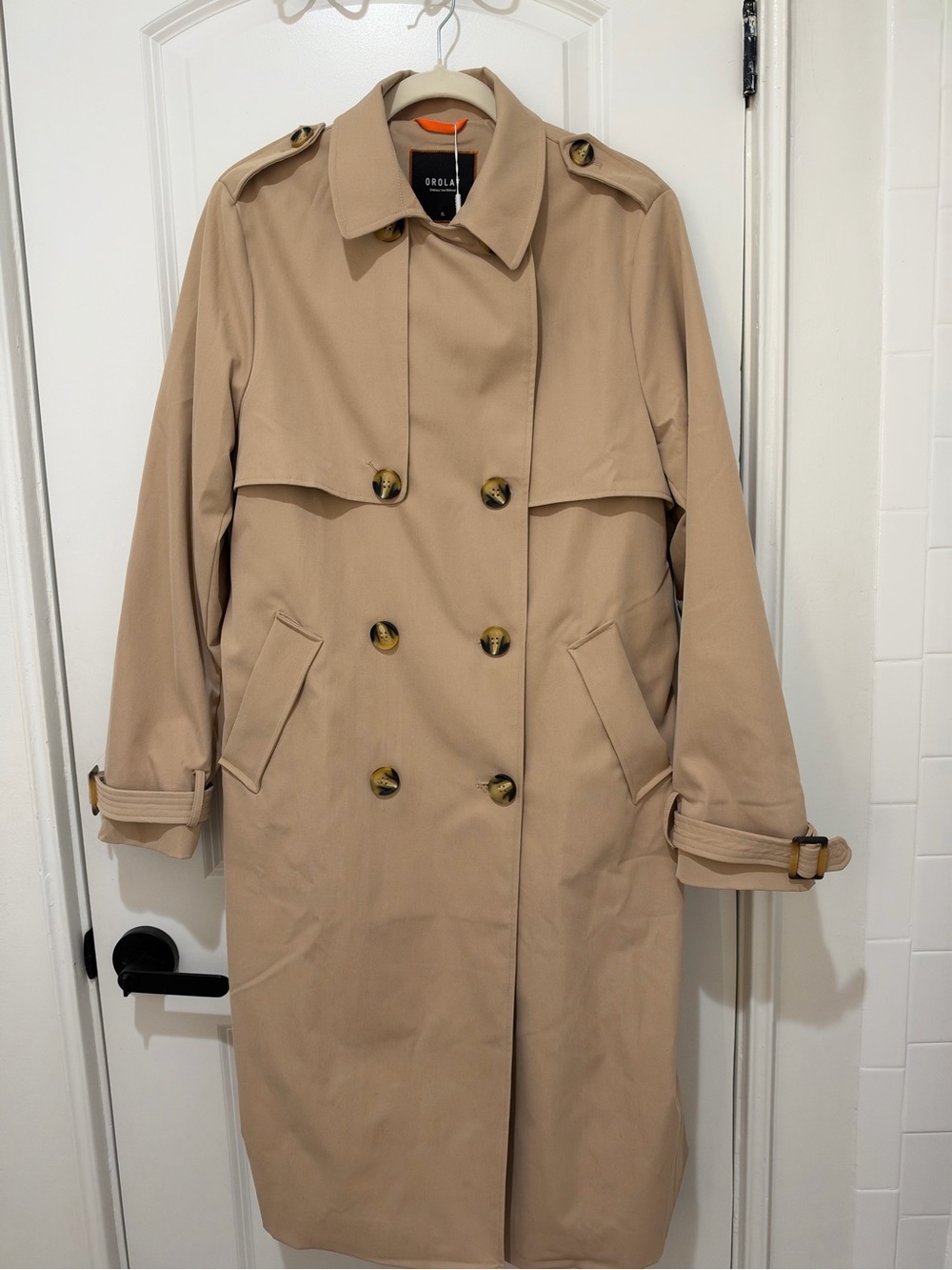 Orla Kiely Tan Trench Coat with Double-Breasted Buttons